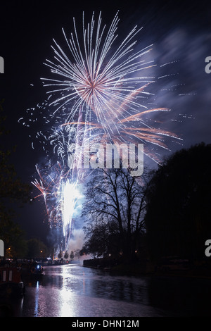 Cambridge fireworks Midsummer common and the River Cam 2013 Stock Photo