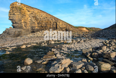 Limestone Coastal Cliff at Nash Point Beach Wales, known locally as The Sphinx Rock Stock Photo