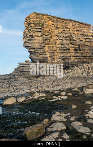 Limestone Coastal Cliff at Nash Point Beach Wales, known locally as the Sphinx Rock Stock Photo
