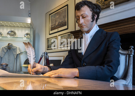 Arthur Wellesley, commander of allied armies in his headquarters during 1815 Battle of Waterloo, Wellington Museum, Belgium Stock Photo