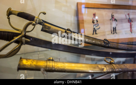 Swords on display at Le Caillou, Napoleon's Last HQ / Headquarters museum about the Battle of Waterloo, Vieux-Genappe, Belgium Stock Photo