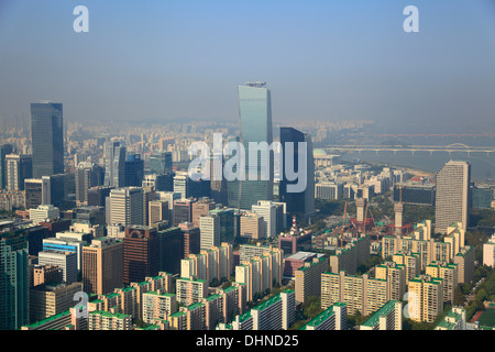 South Korea, Seoul, Yeouido, skyline, aerial view, Stock Photo