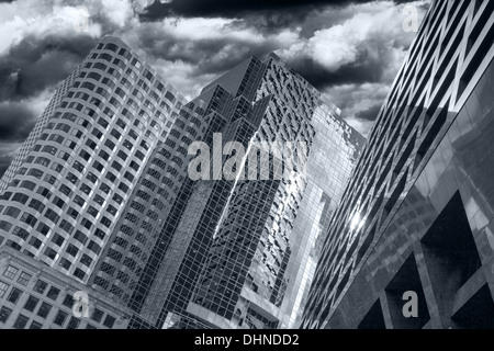 meteor in the sky over skyscrapers, apocalyptic concept Stock Photo