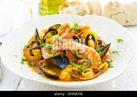 Bouillabaisse with fish and seafood Stock Photo