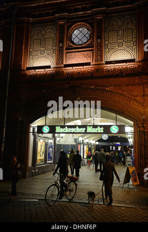 Berlin, Germany. 31st Oct, 2013. The entrance of Hackescher Markt station in Berlin, Germany, 31 October 2013. The station's architecture was inspired by the Italian Renaissance. Photo: Jens Kalaene/dpa/Alamy Live News Stock Photo