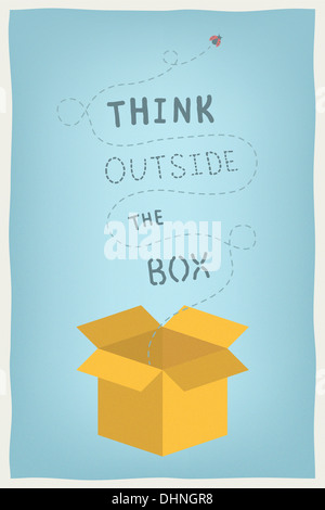 Modern illustration concept of motivation and positive thinking and creative mindset with hand drawn text think outside the box Stock Photo