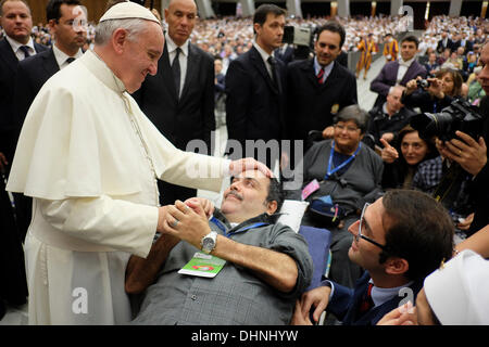 Rome, Italy. 9th November 2013. Rome meeting UNITALSI( Italian National Union for Transporting the Sick to Lourdes and International Shrines )   Pope Francis meet about 1000 sick people for the 110 years of UNITALSI 09 Nov 2013 © Realy Easy Star/Alamy Live News Stock Photo