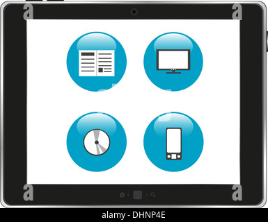 Blue icons on tablet pc screen Stock Photo