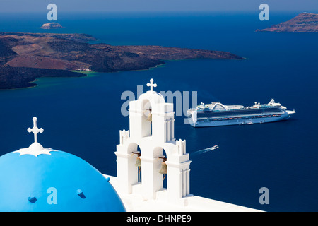 Blue Dome Church at Firostefani near Fira on Thira Island Santorini Greece Stock Photo