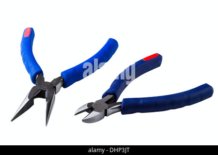 Wire cutting and flat-nose pliers isolated on white background Stock Photo