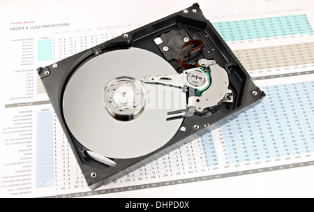 The picture Hard drive Open the top cover off on Business graph. Stock Photo