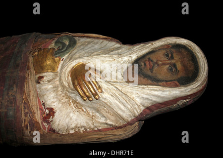 Mummy Of A Man With A Portrait Showing A Mature Bearded Individual Faiyum, Roman Period Stock Photo