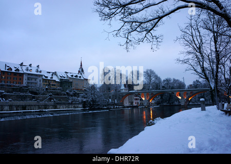 Bremgarten and Reuss, Winter, Aargau, Schweiz Stock Photo