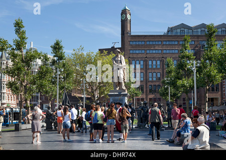 Statue of Rembrand at the Rembrandtplein in Amsterdam, Netherlands Stock Photo