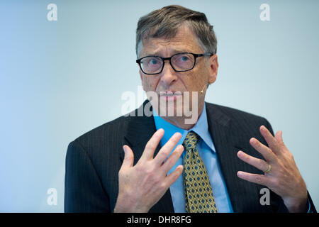 Berlin, Germany. 14th Nov, 2013. Microsoft founder Bill Gates speaks at an event of his foundation in Berlin, Germany, 14 November 2013. Gates will receive the Bambi award for his social commitment and his fight against poverty. Photo: MAURIZIO GAMBARINI/dpa/Alamy Live News Stock Photo