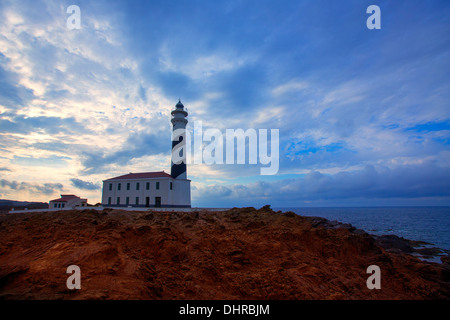 Cap de Favaritx sunset lighthouse cape in Mahon at Balearic Islands of Spain Stock Photo