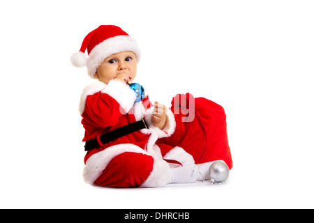 Small Santa Claus with big bag Stock Photo