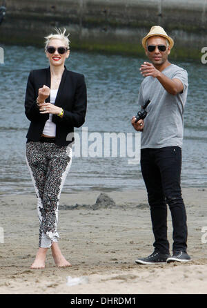 Tony Kanal and his ex girlfriend Gwen Stefani chat together at a birthday party on the beach Marina Del Rey, California - 20.05.12 Stock Photo