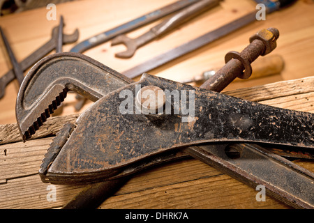 still life with old tools in the workroom Stock Photo