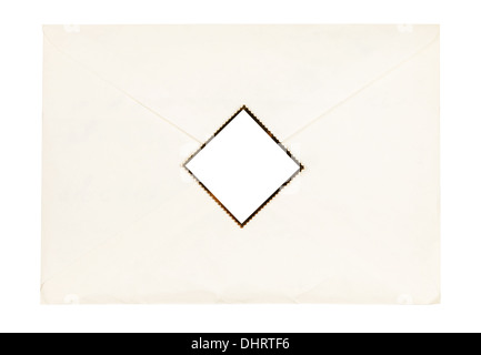 sealed paper envelope sealed by cut out stamp isolated on white background Stock Photo
