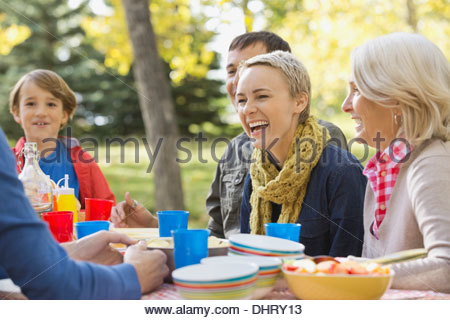 Family enjoying picnic in park
