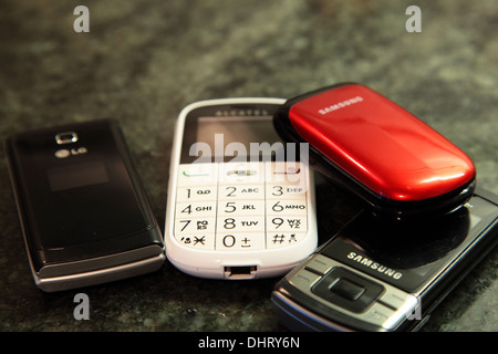 selection of older mobile phones Stock Photo