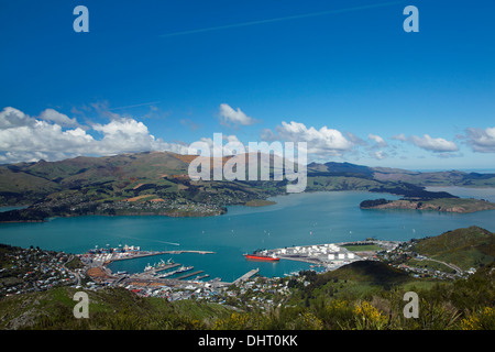 Lyttelton Harbour from Christchurch Gondola top station, Mt Cavendish, Port Hills, Christchurch, Canterbury, New Zealand Stock Photo