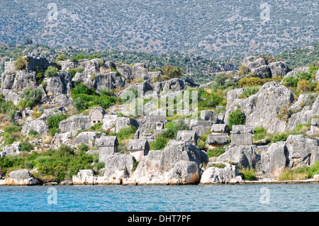 Rock tombs and sarcophagi in Turkey Kale Stock Photo