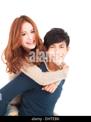 happy asian young couple hugging together Stock Photo