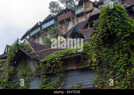 A scenic view of an old hotel from a city street in the northern border town of Mae Sai (Sae), Thailand. Stock Photo