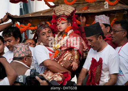 Kumari, the living goddess of Nepal. Stock Photo