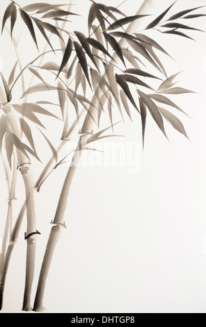 Original watercolor painting of bamboo, Asian style Stock Photo