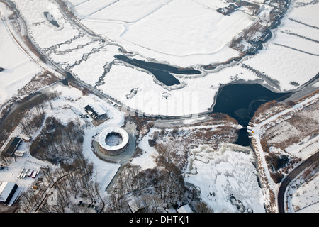 Netherlands, Weesp, Fort Uitermeer at river Vecht, the Defense Line of Amsterdam. Winter, aerial. Hollandse Waterlinies. Dutch Water Defence Lines. Stock Photo