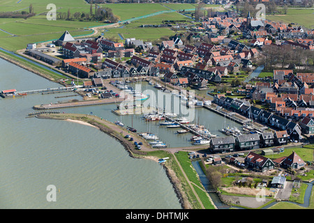 Netherlands, Marken, harbour and marina. Aerial. Stock Photo