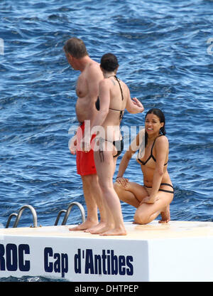 Michelle Rodriguez seen swimming in the sea at Eden Roc hotel during the 65th annual Cannes Film Festival. Antibes, France - 23.05.2012 Stock Photo