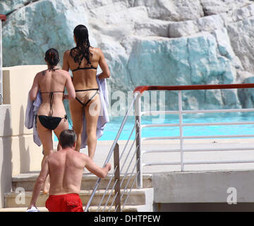 Michelle Rodriguez seen swimming in the sea at Eden Roc hotel during the 65th annual Cannes Film Festival. Antibes, France - 23.05.2012 Stock Photo