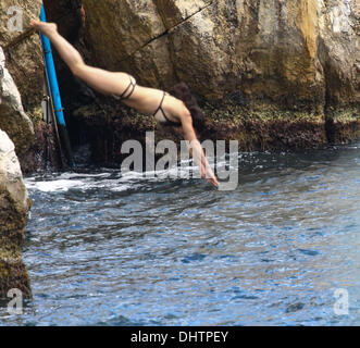 Michelle Rodriguez seen swimming in the sea at Eden Roc hotel during the 65th annual Cannes Film Festival. Antibes, France - 23.05.2012 Stock Photo