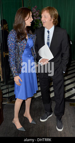 Sir Paul McCartney and Nancy Shevell leaving Cecconi's restaurant London, England - 23.05.12 Stock Photo