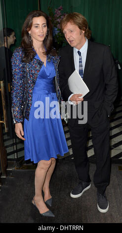 Sir Paul McCartney and Nancy Shevell leaving Cecconi's restaurant London, England - 23.05.12 Stock Photo