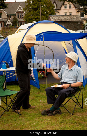 Pensioners on campsite, UK. Stock Photo