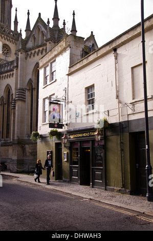 Saracens Head Tavern pub bar and Saint Michaels church in Bath Somerset England UK Stock Photo