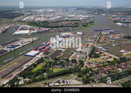 Netherlands, Rotterdam, Port of Rotterdam. Container storage in area called Botlek. Aerial Stock Photo