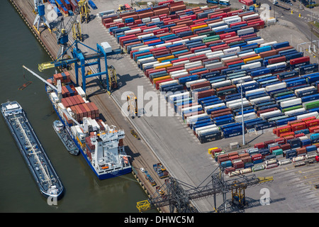 Netherlands, Rotterdam, Port of Rotterdam. Container storage. Aerial Stock Photo