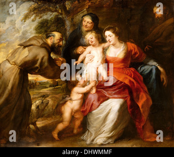 The Holy Family with Saints Francis and Anne and the Infant Saint John the Baptist - by Peter Paul Rubens, 1630's Stock Photo