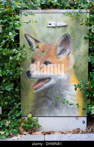 Fox Mural on Telephone Junction Box Stock Photo