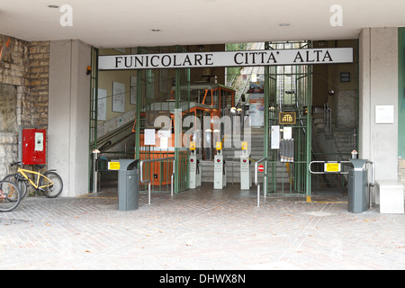 The Funicolare Citta Alta station in Bergamo Bassa, Italy. Stock Photo