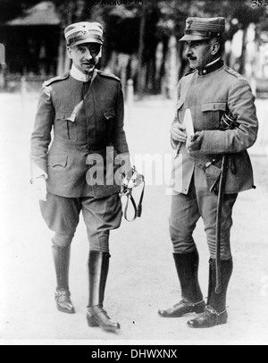 Gabriele D'Annunzio, left, Prince of Montenevoso, Italian writer, poet, journalist, playwright and soldier during World War I. Stock Photo