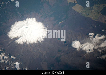 Mount Ruapehu is the largest and historically most active of several volcanic centers on the North Island of New Zealand. Stock Photo