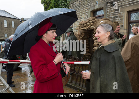 Two women in 1940s clothes, Haworth 1940s weekend, May 2013. Stock Photo