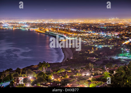The Pacific Coast of Los Angeles, California as viewed from Rancho Palos Verdes. Stock Photo